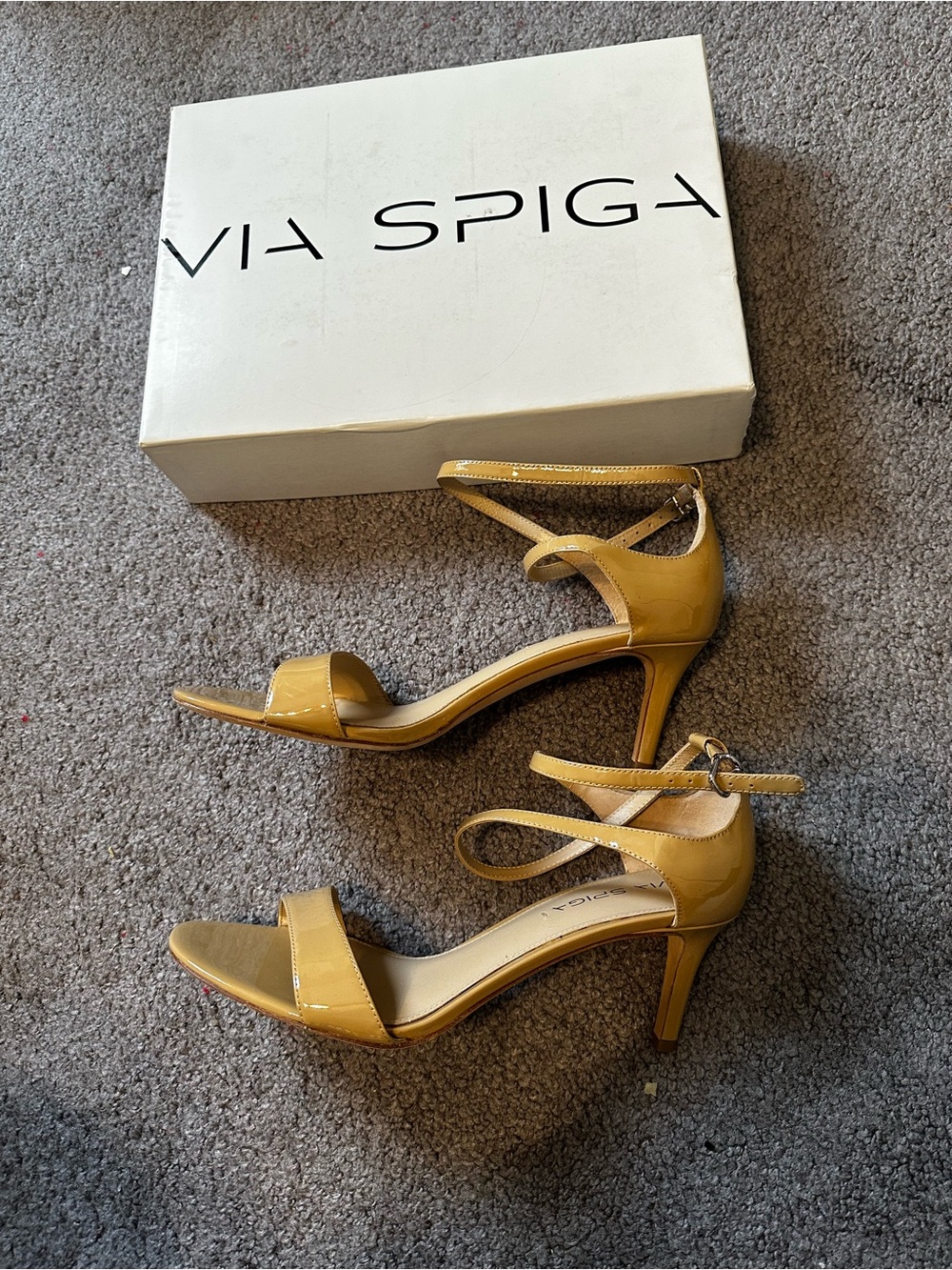 Via Spiga Women's Golden Tan Patent Leather Ankle-Strap Heels